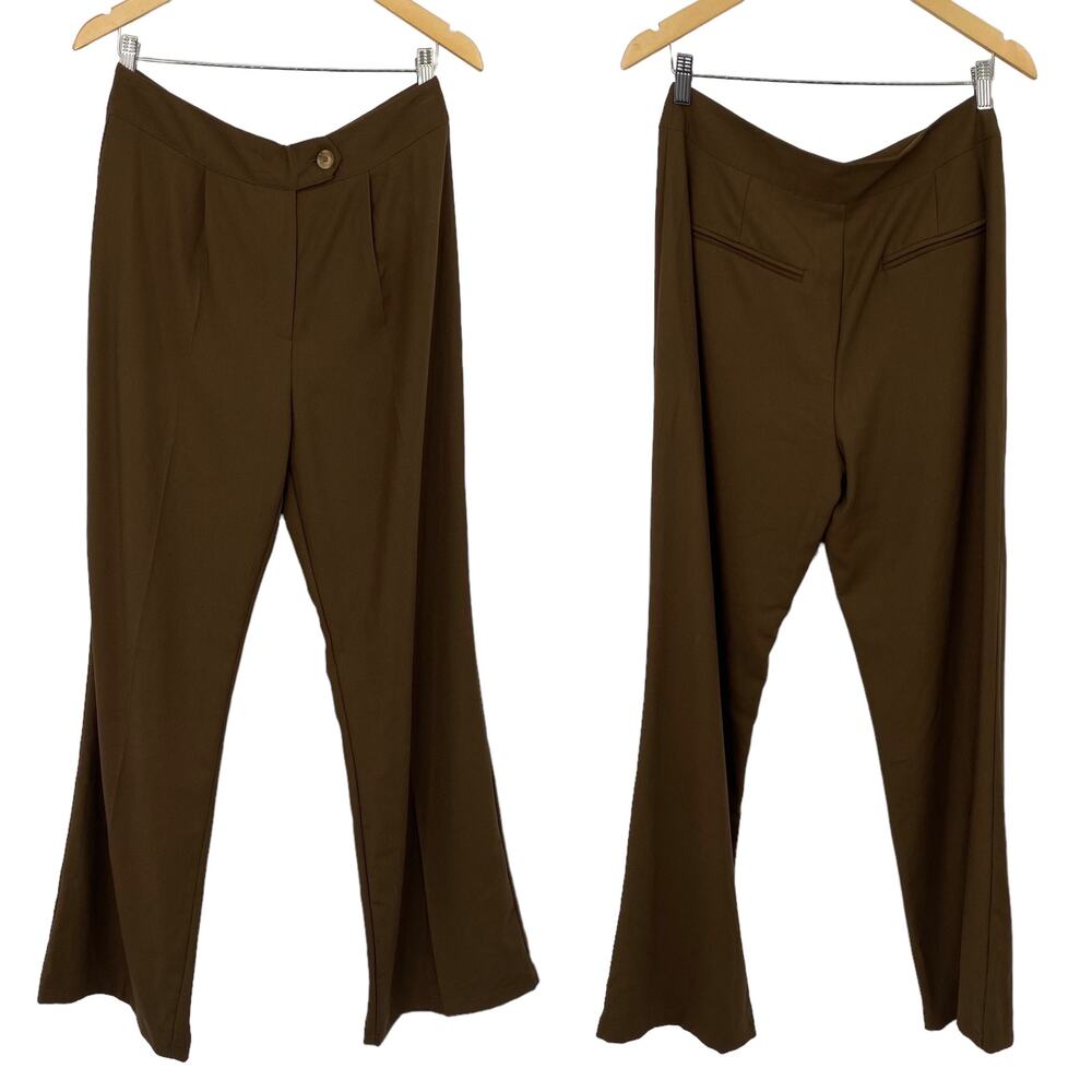 Nasty Gal High Waist Wide Leg Pleated Trousers Dress Pants Brown Womens 8